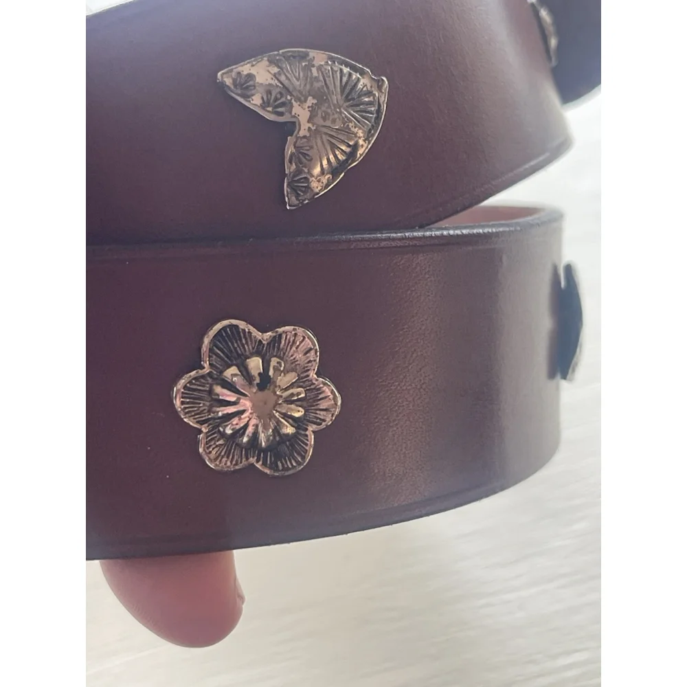Vtg Neiman Marcus Brown Leather Western Concho Style Belt 34 Silver Buckle